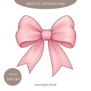 Watercolor Pink Bow PNG: Coquette Ribbon Design (Digital Download)
