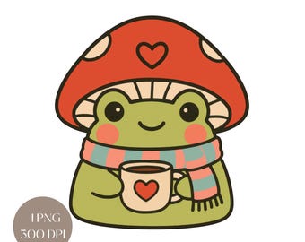 Clipart Mushroom Frog Coffee, geestelijke gezondheid, png (digitale download)