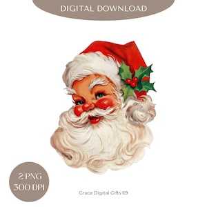 Retro Pink Santa PNG: Vintage Christmas Clipart (Digital Download)