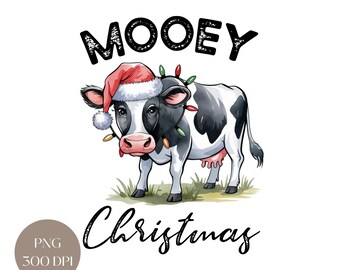 Mooey Christmas Cow PNG: Holiday Farm Animal (Digital Download)