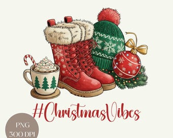 Christmas Boots and Cocoa PNG: Holiday Clipart (Digital Download)