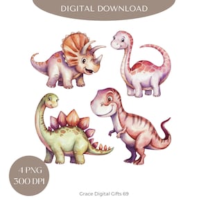 Watercolor Dinosaur Clipart, Watercolor Dinosaur Set Png, Dinosaur Nursery Clipart, Cute Dinosaurs Png, Dino Clipart Png