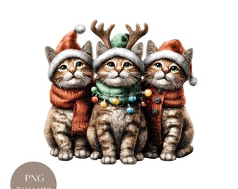 Tabby Cat Christmas PNG Clipart Ginger Cat Holiday Art Digital Download