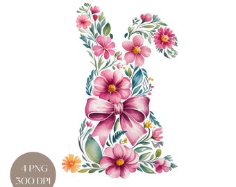 Floral Easter Bunny PNG: Coquette Bow, Lace Bunny (Digital Download)