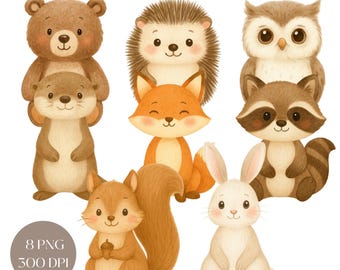 Aquarell Cottagecore Porträts Tiere PNG Clipart, Baby Dusche Kinderzimmer digitaler Download