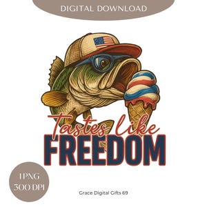 4th of July Bass Fishing PNG: Patriotic Clipart (Digital Download