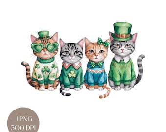St. Patrick's Day Cats PNG: Lucky Shamrock Clipart (Digital Download)