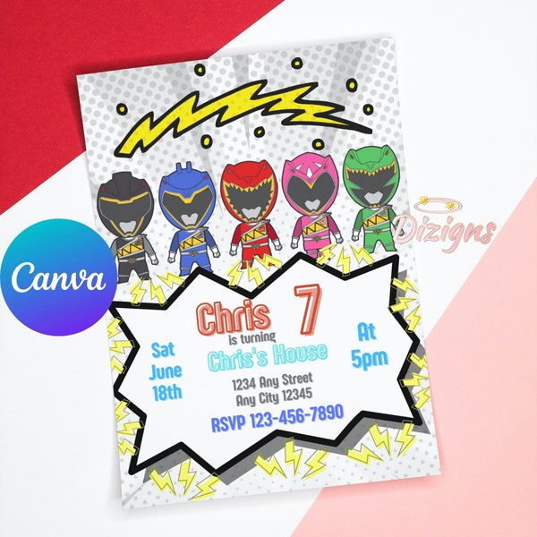 Power Rangers Birthday Invitation | Power Rangers Invite | Printable Power Rangers Party, Evite, Editable Canva Template | Instant Download