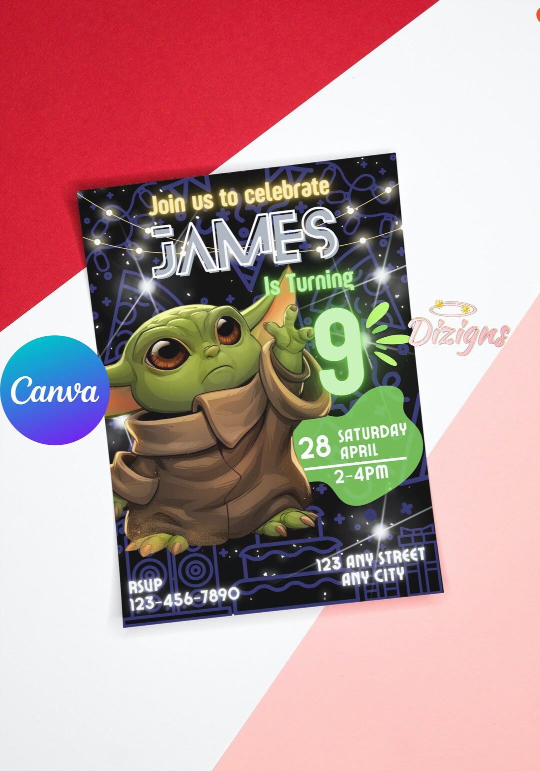 Invitación De Cumpleaños De Baby Yoda Boy Digital E - España