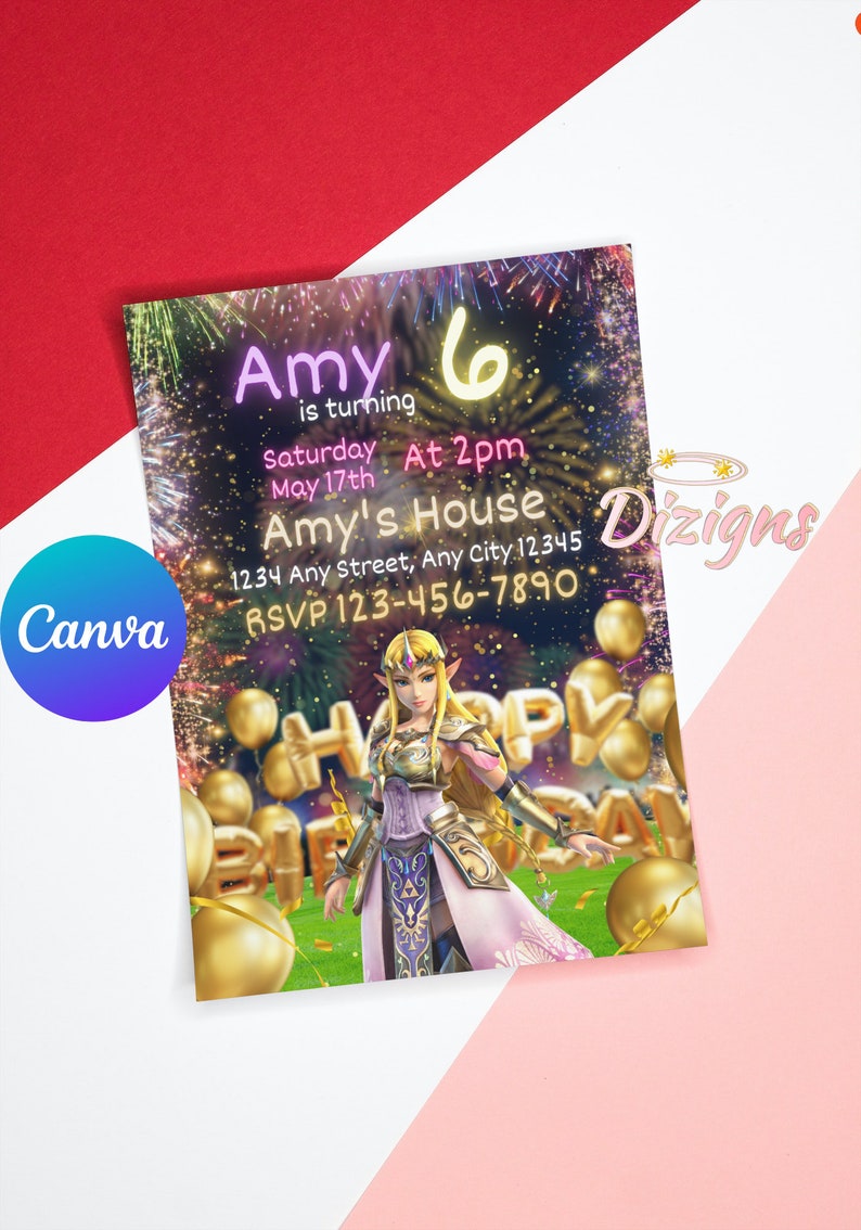 Princess Zelda Birthday Invitation Link Invite Printable Nintendo