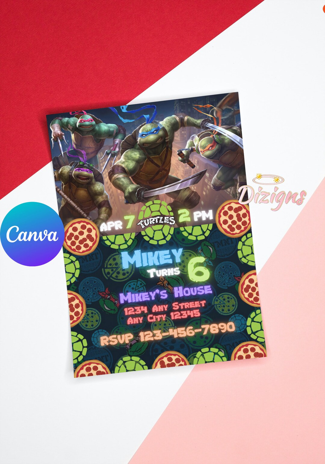 Ninja Turtle Birthday Invitation TMNT Invite Printable Ninja - Etsy