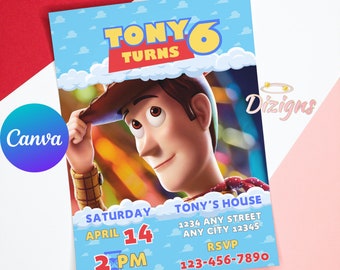 Toy Story Birthday Invitation | Woody Invite | Printable Toy Story Invite, Buzz Lightyear Evite, Editable Canva Template | Instant Download