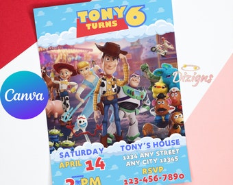 Toy Story Birthday Invitation | Woody Invite | Printable Toy Story Invite, Buzz Lightyear Evite, Editable Canva Template | Instant Download