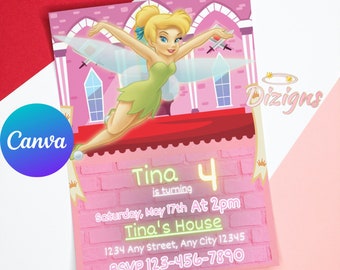 Fairy Tinkerbell Birthday Invitation | Princess Party | Princess Tinker Bell Invite, Editable Instant Digital Invite, Tinkerbell Bday Card