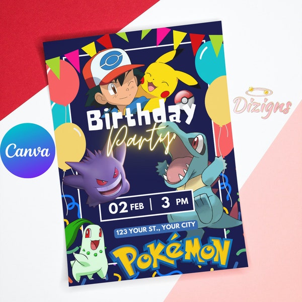 Pokemon Birthday Invitation | Pikachu Birthday Invitation | Pokemon Invite | Kids Birthday Invite | Editable Invitation | Pokemon Party