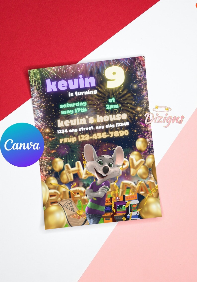 Editable Chuck E Cheese Birthday Invitation Printable Chuck - Etsy