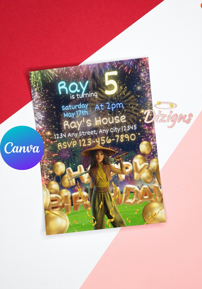 Raya Birthday Invitation Princess Raya Party Raya and the Etsy