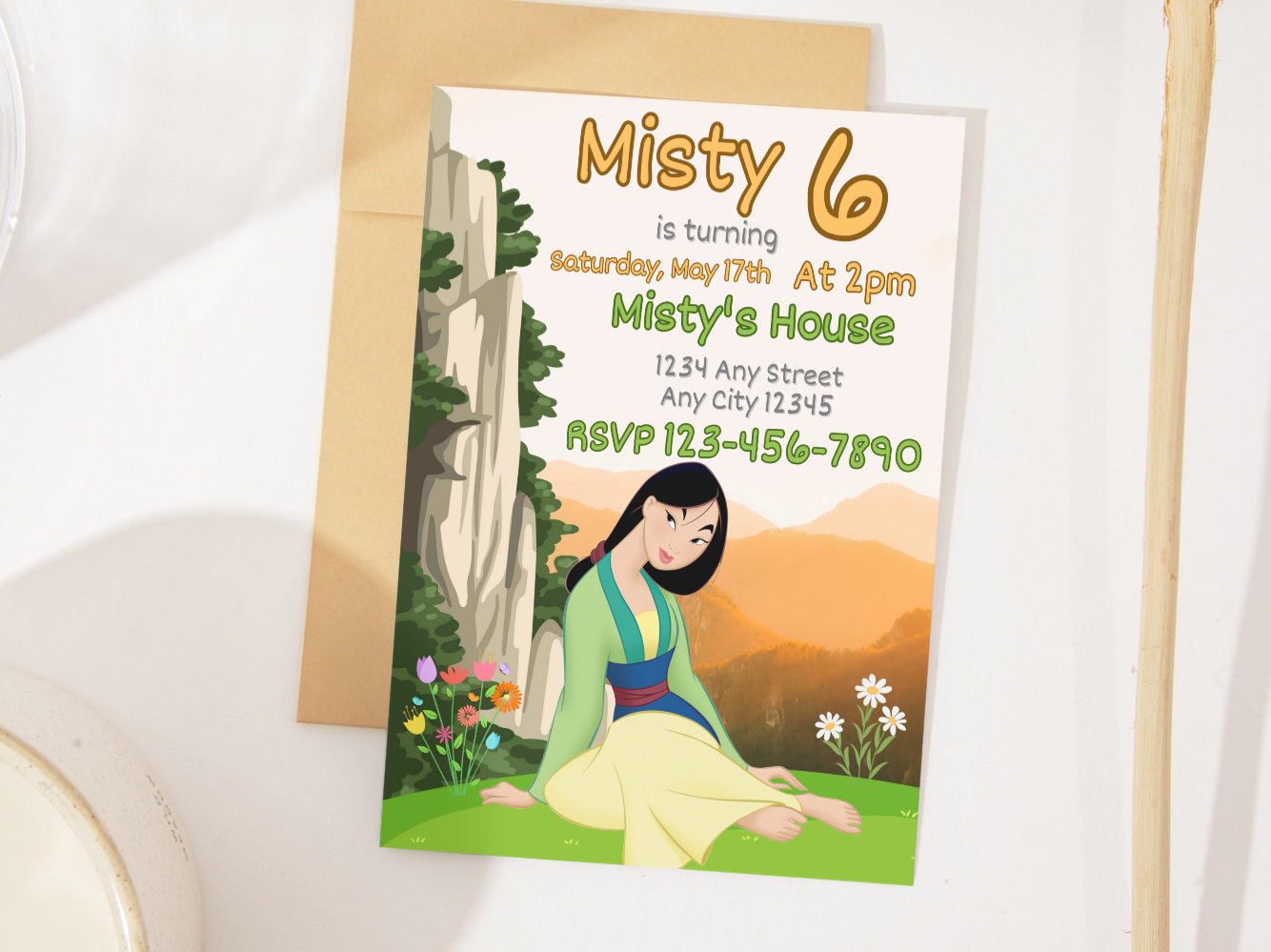 Invitación de cumpleaños de Mulan / Fiesta de la princesa Mulan