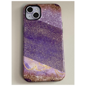 Purple and Gold Faux Sparkle iPhone Case, Pretty Magnetic Phone Case, Layered Abstract Design, Stylish and Durable iPhone Case, Gift for her