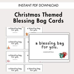 Bolsas de bendiciones navideñas imprimibles, tarjetas de aliento, etiquetas, kit de higiene para personas sin hogar, archivos PDF instantáneos