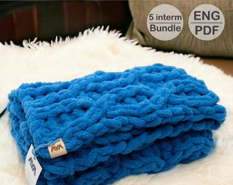 Chunky Knit Blanket Pattern: Finger Loop Yarn, Intermediate (PDF Pattern)