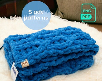 Chunky Finger Knit Loop Yarn Blanket Patterns, 5 Advanced Puffy Yarn Blanket Patterns, Finger Knitting Alize Puffy Pattern