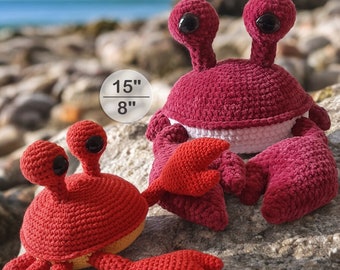 Simpatici giocattoli all'uncinetto di granchio Amigurumi / Giocattolo di aragosta acquatica e creatura subacquea di gamberi di peluche / Regalo per baby shower in mare e arredamento per la cameretta dell'oceano