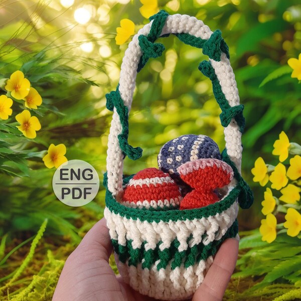 Ostern Häkelanleitung: Korb mit Ostereier und Süßigkeiten - Christliche Feiertage DIY Handwerk Dekor, Frühling Geschenkidee für Ostern