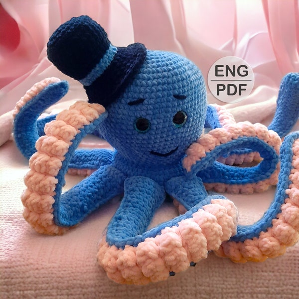 Patrón de ganchillo de pulpo gigante Amigurumi, adorable criatura marina DIY pulpo amigo marino, regalo de artesanía submarina para amantes del océano