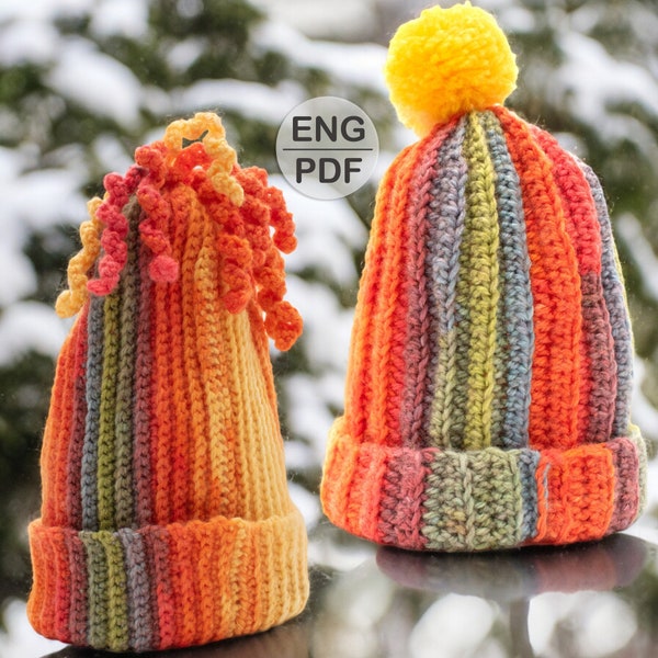 Kids Hat No-Sew Crochet Pattern Bundle: Pom-Pom and Curls Beanie Easy DIY Baby Fashion Accessory, Winter Wear Craft PDF Gift for Crocheters