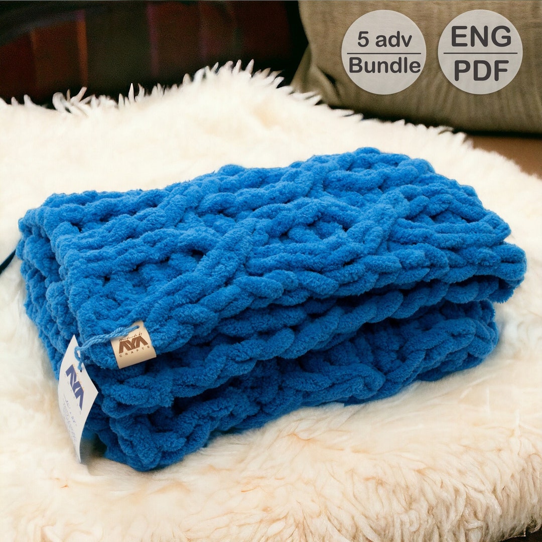 Chunky Finger Knit Loop Yarn Blanket Pattern Set: 5 Any Size Bedspread