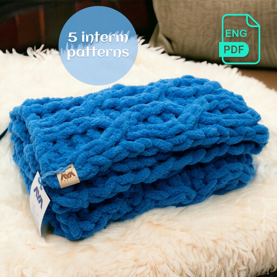 Chunky Finger Knit Loop Yarn Blanket Patterns, 5 Intermediate Puffy ...