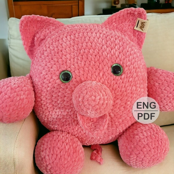 Amigurumi Pig Pillow No Sew Crochet Pattern, Piggy Animal Cushion for DIY Farmhouse Decor, Piglet Farm Theme Home Idea & Hog Crafting Gift