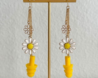 Yellow Daisy Drops - Earplug Earrings