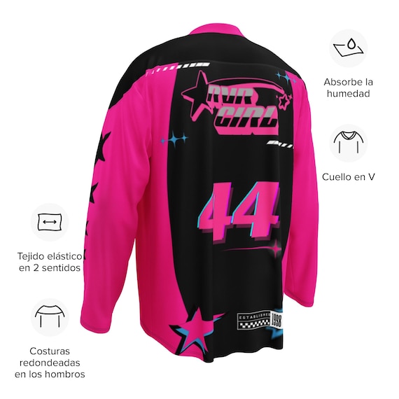 Jersey Girl / Keekruder ディストーション RVR GIRL Hot Pink & Black Rave Jersey – Y2K Motocross Hockey
