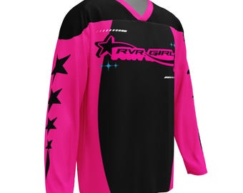 RVR GIRL Hot Pink & Black Rave Jersey – Y2K Motocross Hockey-Inspired Festival Top