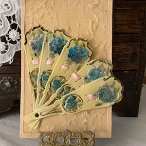 Antique Miniature Celluloid Fan Postcard
