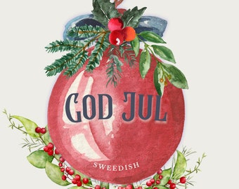 God Jul - Sweedish Christmas Ornament Print