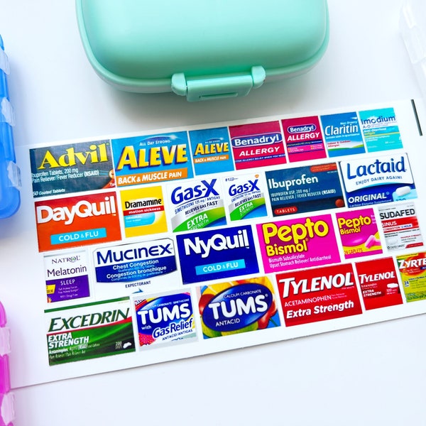 Medicine Labels Peel and Stick Medication Labels Pill Box Label Pocket Pharmacy Labels Stickers Pill Box Top 19 medications, 25 drug labels