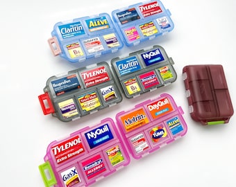 Pastillero de bolsillo personalizable para farmacia con etiquetas impermeables, organizador de pastillas de viaje, caja de pastillas portátil, etiquetas, pegatinas para caja de pastillas