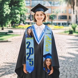 Custom College Graduation Sash, Personalized Grad Sash with Photo, Logo Text Grad Stole Sash, Class of 2025 Stole, Graduation Gift with Name