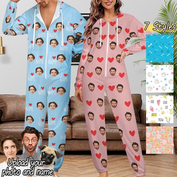 Custom Face Adult Jumpsuits,Photo Unisex Onesies,Customized Jumpsuits,Personalized Graduation Gift, Custom Pajama Party Gifts, Photo Onesies