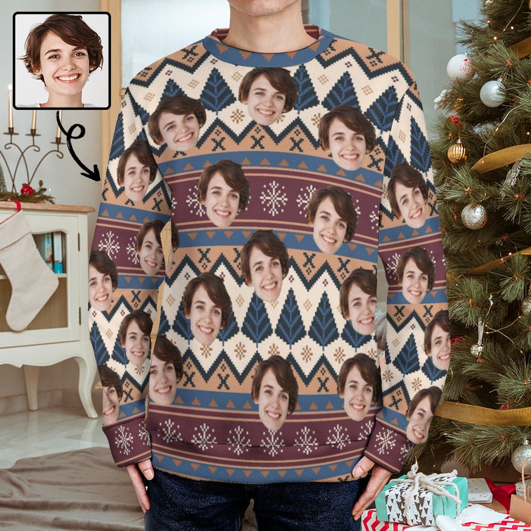 Personalized Face Ugly Christmas Sweater, Custom Family Photo Sweater,photo Printed Sweater for ...