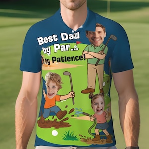 Custom Polo Shirt With Face Best Dad By Par, Personalized Fathers Day Golf Polo Shirt with Face, Face on shirt gifts for husband, Golf Shirt