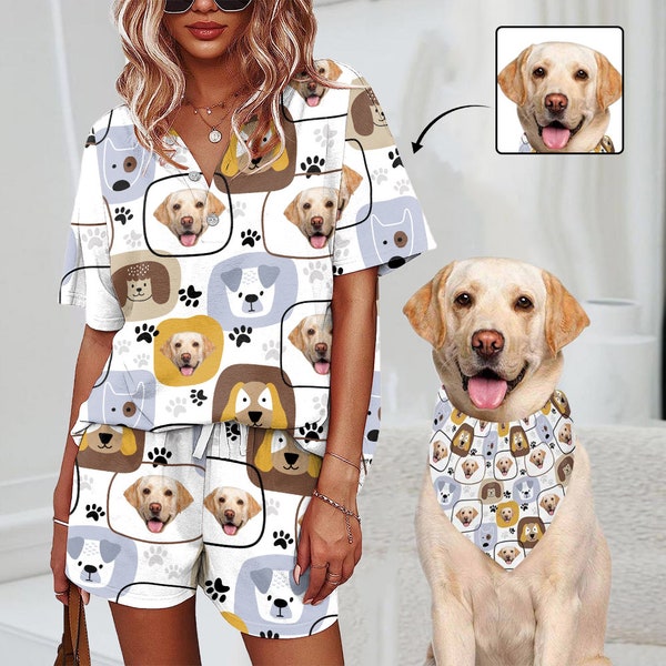 Custom Pet Face Pajama Set, Plus Size Photo PJS, Personalized Dog Face Pajama, Customized pjs, Funny Women Pajamas, Personalized Dog Bandana