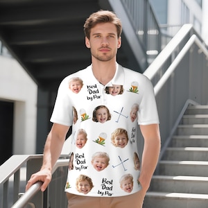 Custom Polo Shirt, golf gifts fathers day, Best Dad By Par Polo Shirt With Kid Face, Face on shirt gifts for husband, Birthday Gift for him