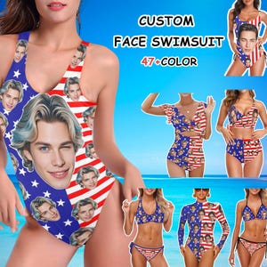 Custom Face Bikini, Personalized Swimsuit for Women,Photo Swimsuit for Women,4th of July Independence Day Pool Party Gift,Bachelorette Party