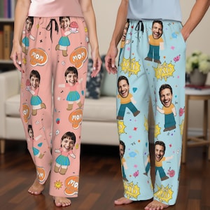 BEST DAD EVER Pajama Pants with Faces,Custom Face Pajama Pants, Father&#39;s Day Gifts for Dad, Personalized Pajamas with Face,Gifts for Grandpa