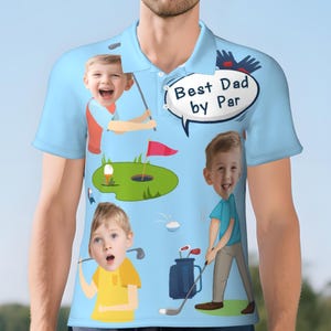 Custom Face Polo Shirt for golf lover, Best Dad By Par Polo Shirt,Custom Kid Face Portrait, Dad Birthday Gift,Funny Photo Polo Shirt for Him