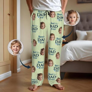 BEST DAD EVER Pajama Pants with Baby Face, Father&#39;s Day Gifts for Dad Mom,Women Pajama Pants, custom Pajamas with Face, Custom Face Pajamas